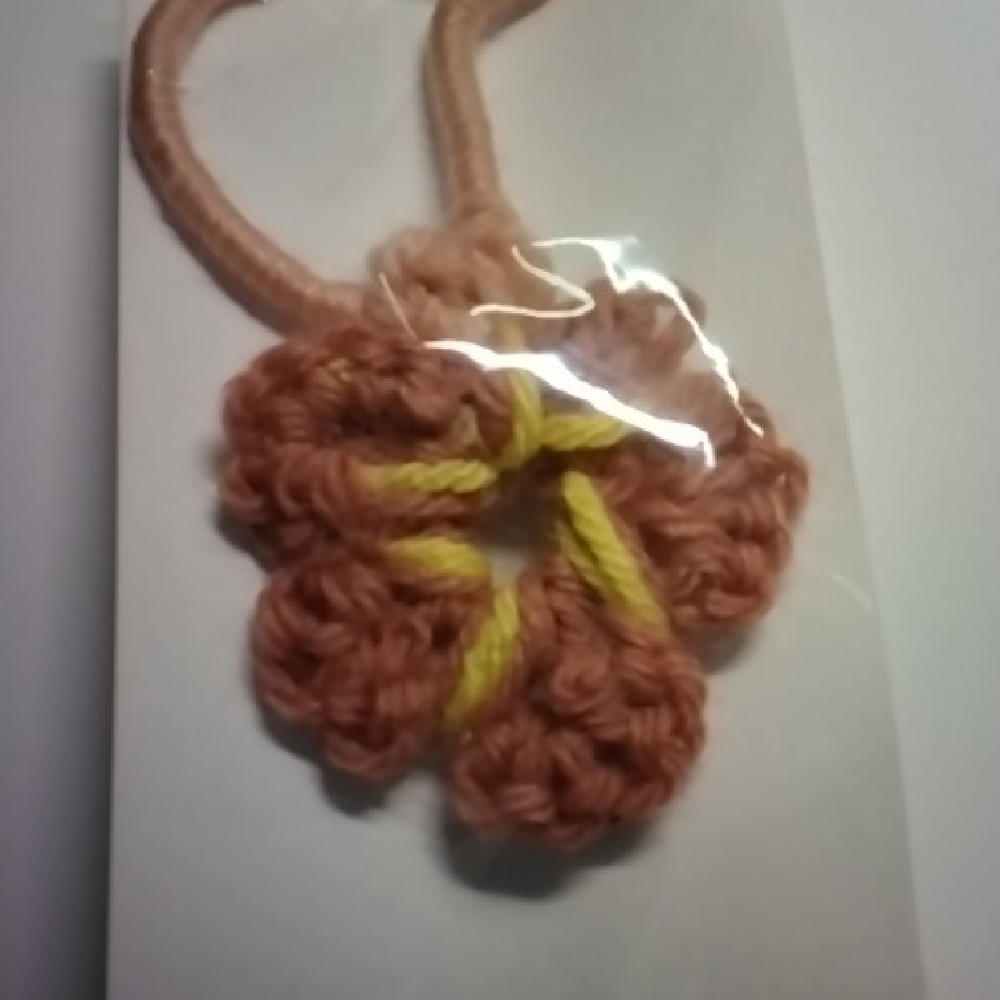 Lorena Espinoza Design Crochet Flower Necklace in Brown and Yellow